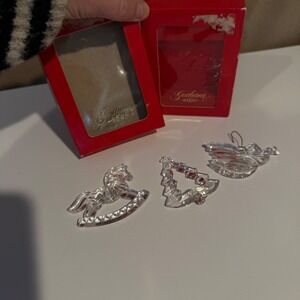 Gorham Crystal Christmas Ornaments Set of 3 Rocking Horse Tree Angel Germany